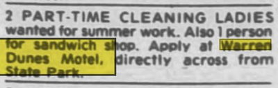 Warren Dunes Motel - May 1984 Ad